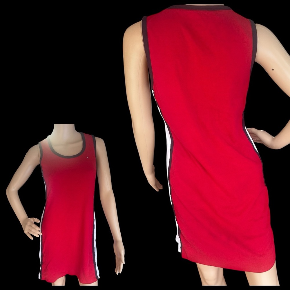 Tommy Hilfiger Red mini tank dress White and Navy Trim sporty old school Small